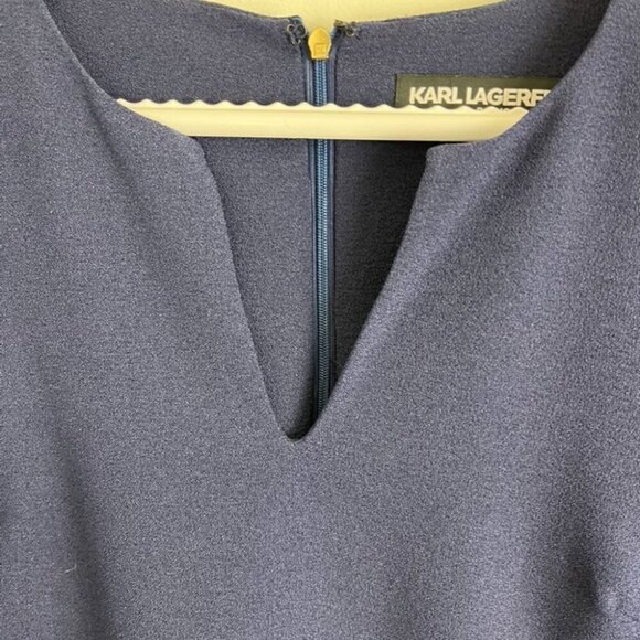 Karl Lagerfeld Navy Blue Shift Dress w/ Pearl Button 3/4" Sleeves - Picture 5 of 11